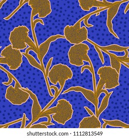 Silhouette Carnation flowers made from hand sketch  polka dots seamless vector  pattern on polka dots background layer for fashion fabric and all prints on fresh blue