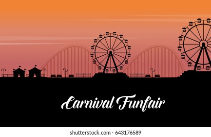 Silhouette Of Carnival Fun Fair Scenery