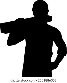 Silhouette of a carpenter carrying wood