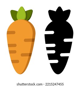 Silhouette of carrots and black color. Vegetable and food. Diet sign vector graphics. Carrot isolated black and color icons vector silhouette. Carrot flat icon. Vector illustration