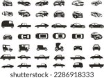  Silhouette cars on a white background. cars silhouettes with different poses isolated. old and new cars icons