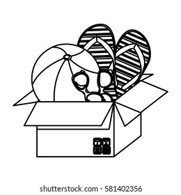 silhouette carton box with beach elements vector illustration