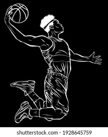 silhouette cartoon basketball player is moving dribble with a smile vector