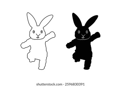 Silhouette of cartoon bunny vector icon set illustration on white background.