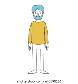 silhouette cartoon with color sections of full body man bearded with clothing vector illustration