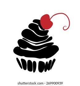 silhouette cartoon cupcake with cherry