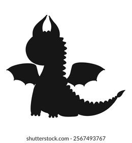 silhouette Cartoon cute green dragon character. Vector 