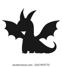 silhouette Cartoon cute purple dragon character. Vector 