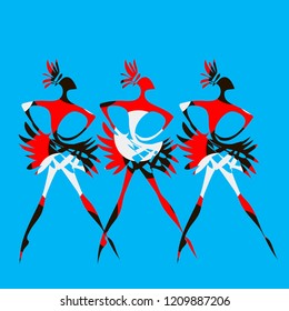 Silhouette cartoon dancer ballerina with abstract bright color pattern on blue background isolate idea of theatrical costume modern ballet festival theater performance poster