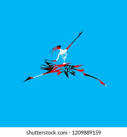 Silhouette cartoon dancer ballerina with, abstract bright color pattern on blue background isolate idea of theatrical costume modern ballet festival theater performance poster