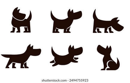 Silhouette of a cartoon dog in different poses
