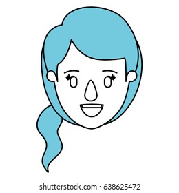 silhouette cartoon front view face closeup woman with blue side ponytail hair vector illustration