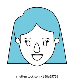 silhouette cartoon front view face closeup woman with short straight blue hair vector illustration