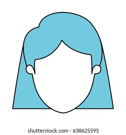 silhouette cartoon front view faceless closeup woman with short straight blue hair vector illustration