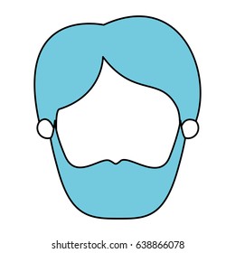 silhouette cartoon front view faceless man with beard and moustache with blue hairstyle vector illustration