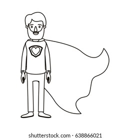 silhouette cartoon full body bearded super man hero with heart symbol in uniform vector illustration