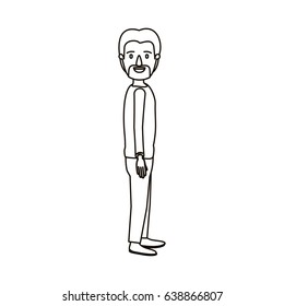 silhouette cartoon full body male person with beard and moustache looking to side vector illustration