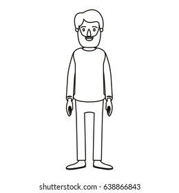 silhouette cartoon full body man with beard and moustache with clothing vector illustration