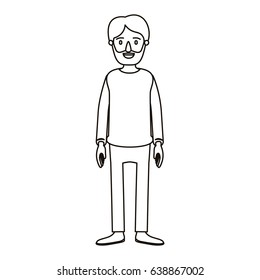 silhouette cartoon full body man bearded with clothing vector illustration