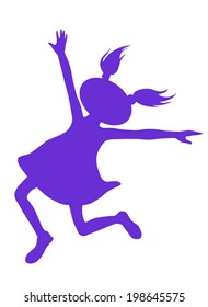 Silhouette cartoon little playing girl