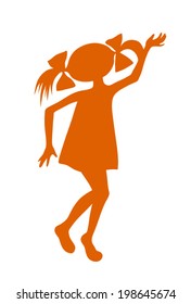 Silhouette cartoon little playing girl