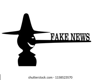 Silhouette cartoon long nose with word fake news illustration vector