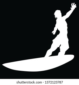 Silhouette of a cartoon man on a surfboard