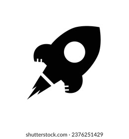 Silhouette of a cartoon rocket on white background