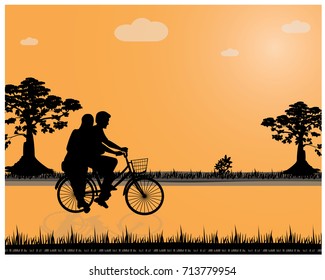 silhouette cartoon shape with bicycle vector design