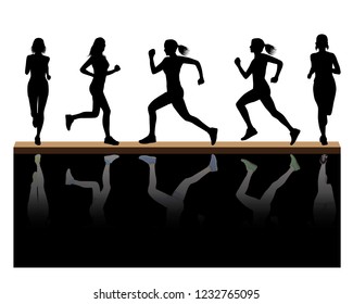silhouette cartoon shape with shadow run exercise vector design