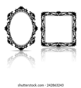 silhouette carved frame for picture or photo with shadow on white background