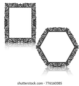 silhouette carved frame for picture or photo with shadow on white background