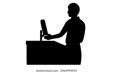 silhouette of cashier standing at the checkout