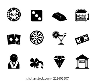Silhouette casino and gambling icons - vector icon set