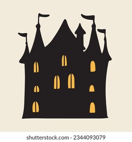 Silhouette des Schlosses einzeln auf Hintergrund. Halloween-Dekoration. Vektorgrafik.