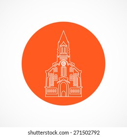 Silhouette of the castle on orange background. Flat vector/