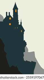
Silhouette of a castle on a rock. Vector illustration. for the design of illustrations, postcards, interiors and scenes in the old style