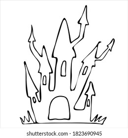 Silhouette of the castle on a white background. Halloween. Vector illustration