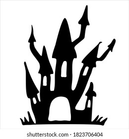 Silhouette of the castle on a white background. Halloween. Vector illustration