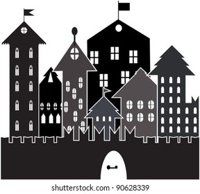 Silhouette castle on white background.