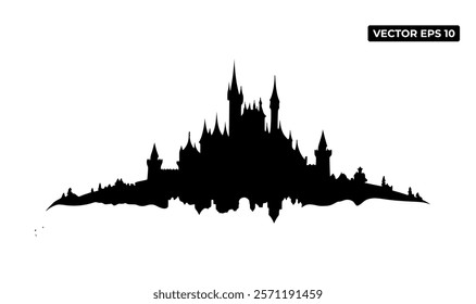 A silhouette of a castle with spires and towers, ideal for graphic design purposes.