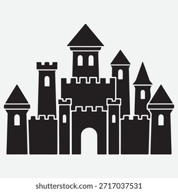 silueta de un castillo con la torre y las banderas. icono de castillo castillo Ilustración vectorial castillo Icon Set, Ilustración vectorial