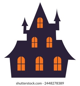 Silueta de un castillo con ventanas. Vector ilustración de Halloween