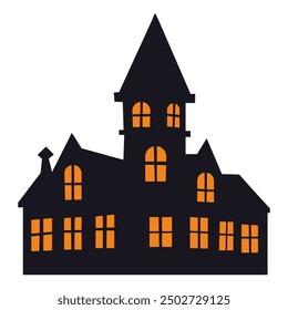 Silhouette of a castle with windows. Vector Halloween illustration