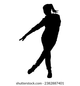 Silhouette of a casual female in a dancing pose. Silhouette of a dancer woman in action pose.