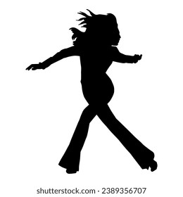 Silhouette of a casual female in a dancing pose. Silhouette of a dancer woman in action pose.