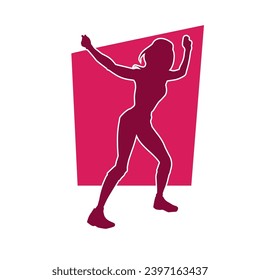 Silhouette of a casual female in a dancing pose. Silhouette of a dancer woman in action pose.