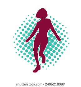 Silhouette of a casual female in a dancing pose. Silhouette of a dancer woman in action pose.