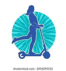 Silhouette of a casual female ride autoped or electric scooter vehicle