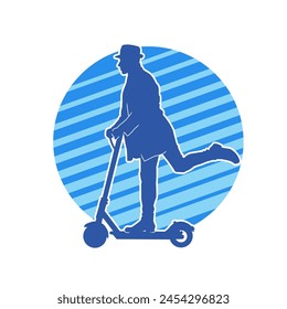 Silhouette of a casual male ride autoped or electric scooter vehicle